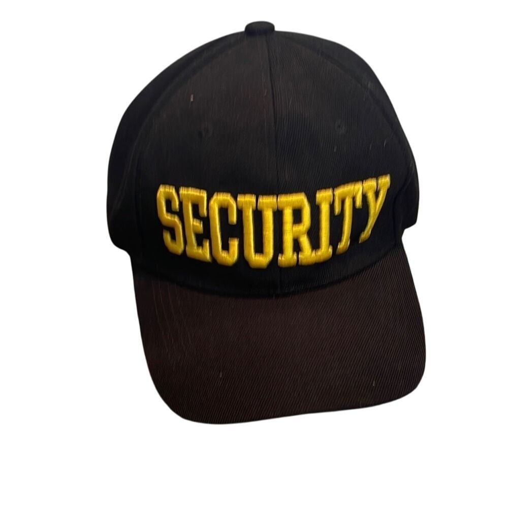 First Class Security Hat Black Yellow Embroidered Baseball Cap Adjustable Strap